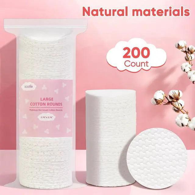 Alt view image 6 of 7 - ICOTLE 200 Count Large Cotton Rounds, 100% Pure Cotton Pads, 2.76 Inch Diameter, Soft and Skin-Friendly, Dual-Sided for Makeup Removal, Skincare, Facial Care and Daily Cleansing