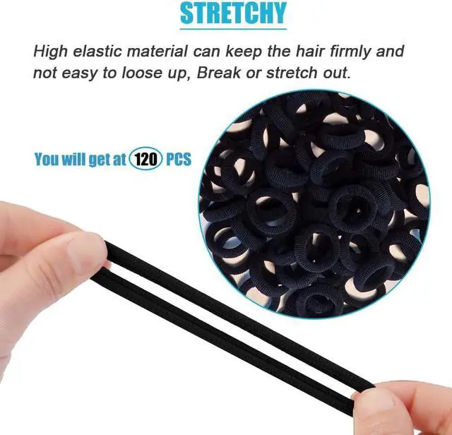 Alt view image 2 of 7 - Baby Hair Ties, Elastic Hair Bands Small Hair Ties for Girls Rubber Bands Elastic Ponytail Holders (Black)