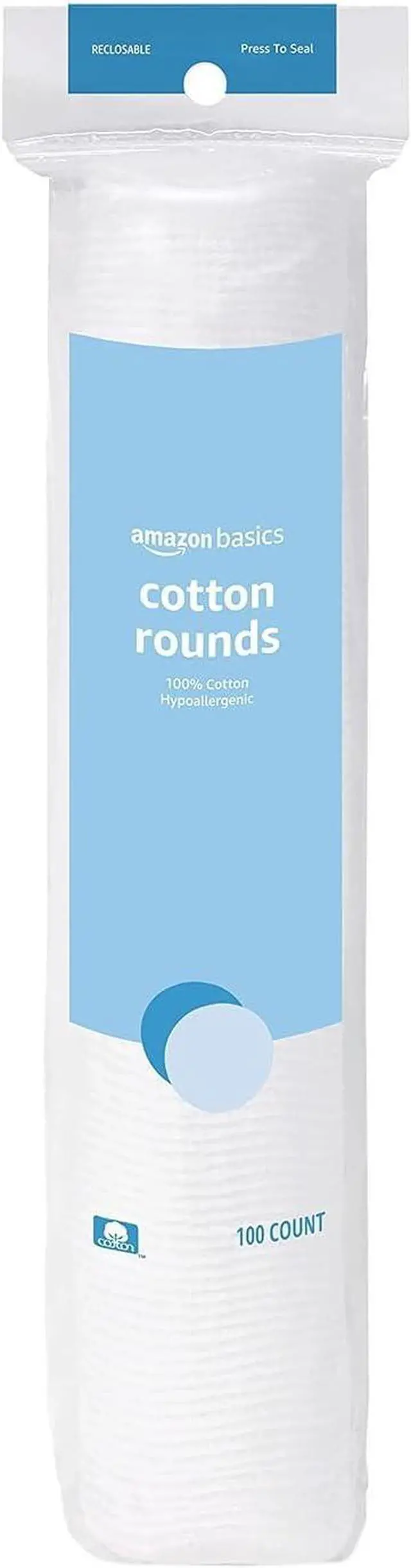 Main image of Amazon Basics Hypoallergenic Cotton Rounds for Makeup Removal and Skincare, 100 Count, 1 Pack