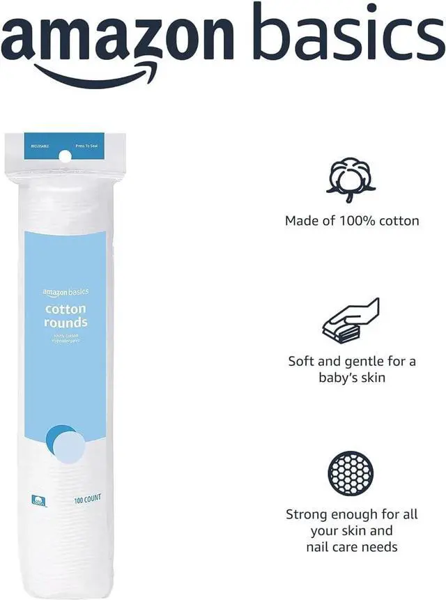 Alt view image 3 of 6 - Amazon Basics Hypoallergenic Cotton Rounds for Makeup Removal and Skincare, 100 Count, 1 Pack