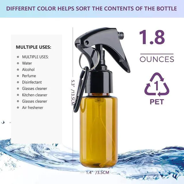 Alt view image 2 of 7 - TANSHINE Small Spray Bottle 50ml, Travel Size Mini Fine Mist Water Spray Bottles, Portable Hand Sanitiser Alcohol Spray Bottle, Plastic Refillable Empty Face Mister Spray Bottles with Clip, 5pcs