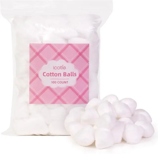 Main image of Icotle 100% Pure Cotton Balls, Large Size, Soft and Absorbent for Make-Up, Nail Polish Removal, Pet Care, Applying Lotion or Powder and First-Aid for Everyday Household Use, 100 Count