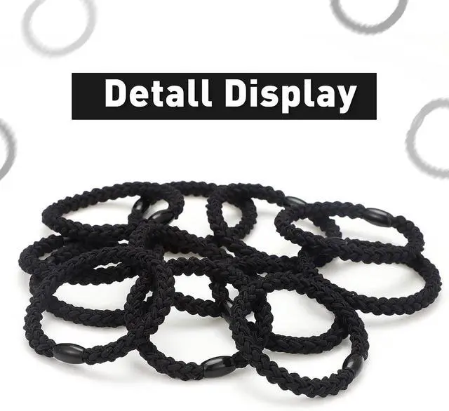 Alt view image 3 of 7 - Chuangdi 12 Pcs Braided Hair Ties Elastic Hair Bands for Women, Black | Stretch Cotton Braided Ponytail Holders, Hair Bracelets Accessories