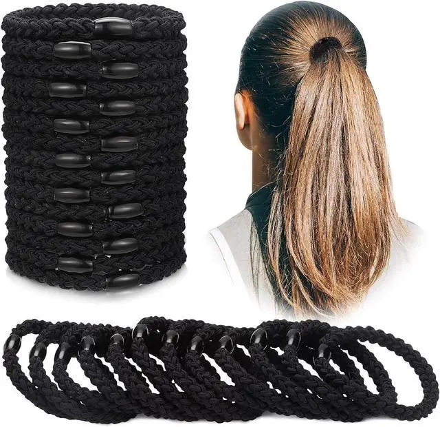 Main image of Chuangdi 12 Pcs Braided Hair Ties Elastic Hair Bands for Women, Black | Stretch Cotton Braided Ponytail Holders, Hair Bracelets Accessories