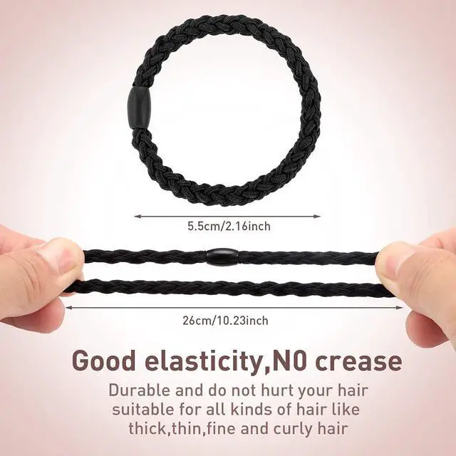 Alt view image 2 of 7 - Chuangdi 12 Pcs Braided Hair Ties Elastic Hair Bands for Women, Black | Stretch Cotton Braided Ponytail Holders, Hair Bracelets Accessories