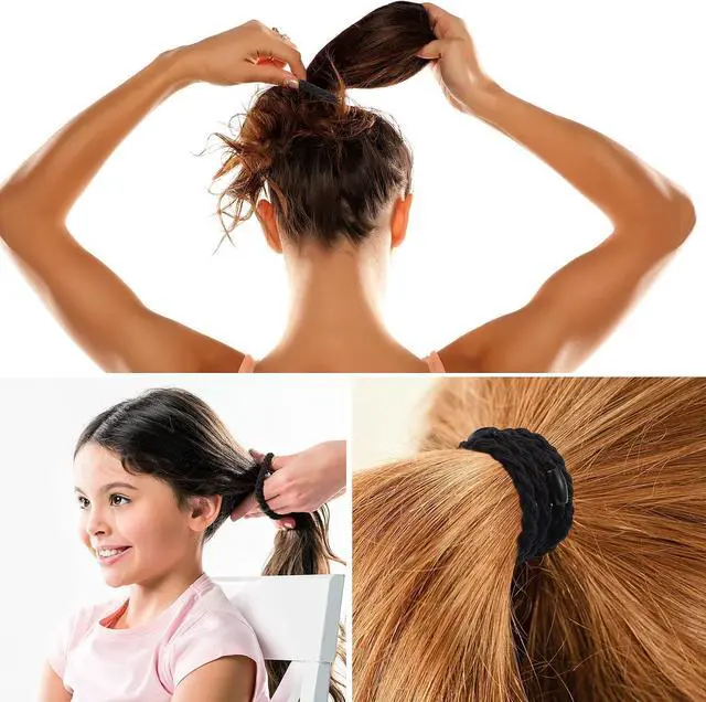 Alt view image 6 of 7 - Chuangdi 12 Pcs Braided Hair Ties Elastic Hair Bands for Women, Black | Stretch Cotton Braided Ponytail Holders, Hair Bracelets Accessories