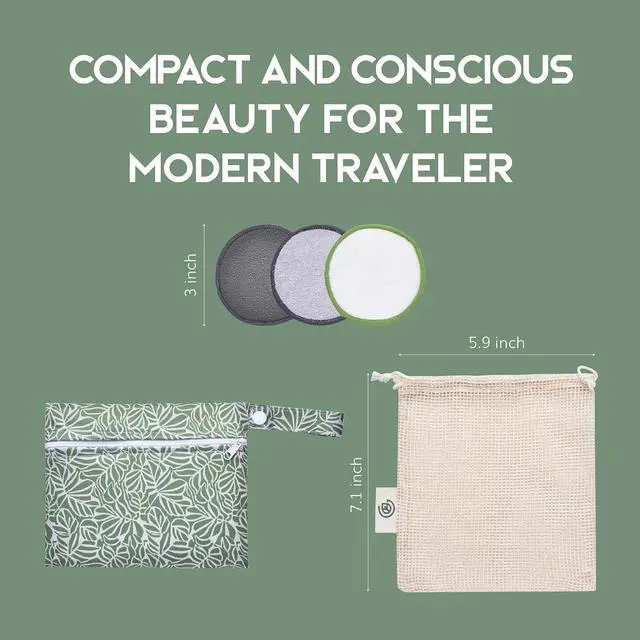 Alt view image 6 of 7 - GREENZLA Reusable Makeup Remover Pads |12 Pack | Travel Set | 4 terry, 4 charcoal & 4 cotton pads | Travel pouch & laundry bag included