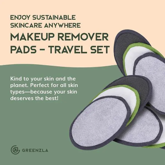 Alt view image 7 of 7 - GREENZLA Reusable Makeup Remover Pads |12 Pack | Travel Set | 4 terry, 4 charcoal & 4 cotton pads | Travel pouch & laundry bag included