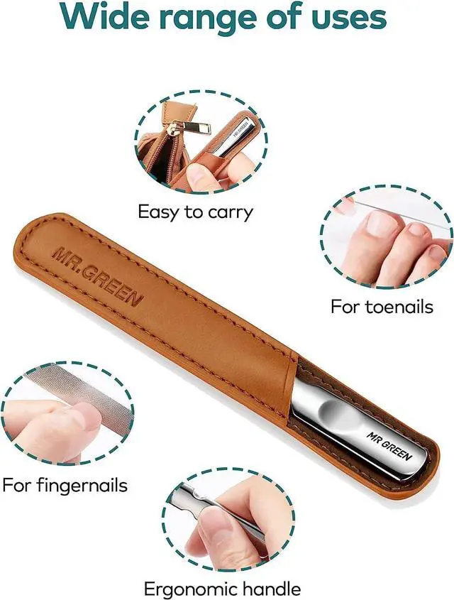 Alt view image 3 of 6 - MR.GREEN Stainless Steel Nail File with Anti-Slip Handle and Leather Case, Double Sided and Files Nails Easily for Men and Woman