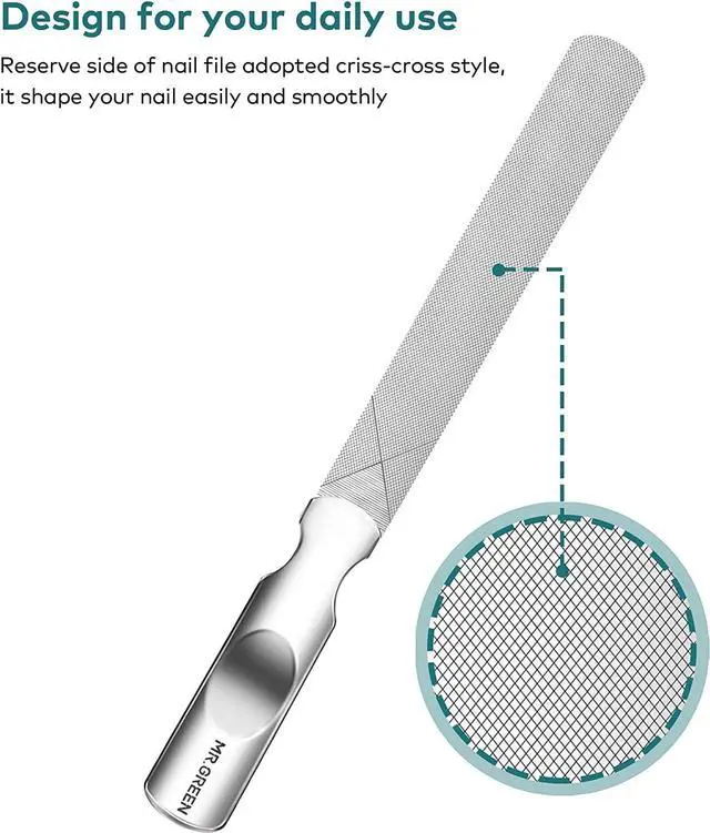 Alt view image 2 of 6 - MR.GREEN Stainless Steel Nail File with Anti-Slip Handle and Leather Case, Double Sided and Files Nails Easily for Men and Woman