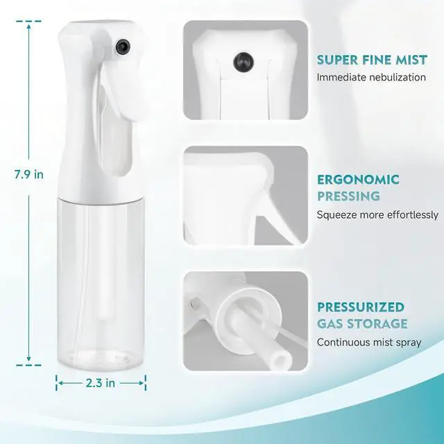 Alt view image 4 of 7 - Continuous Spray Bottle for Hair, 6.8 OZ Ultra Fine Mist Spray Bottle | Leak Proof, Pre-Compression Technology, 360° Mist Sprayer for Hair Styling, Cleaning, Watering and Pets