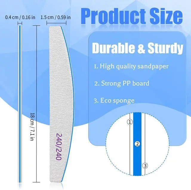 Alt view image 2 of 6 - 12 PCS Professional Nail File, 240/240 Grit Nail Files for Natural Nails Emery Boards Nail File Doubled Sides Washable Fine Grit Nail File Manicure Tools for Home and Salon Use