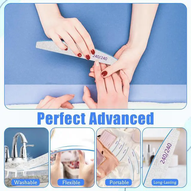 Alt view image 4 of 6 - 12 PCS Professional Nail File, 240/240 Grit Nail Files for Natural Nails Emery Boards Nail File Doubled Sides Washable Fine Grit Nail File Manicure Tools for Home and Salon Use