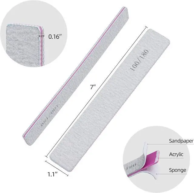 Alt view image 2 of 7 - 25 Pack 100/180 Grit Nail Files for Acrylic Nails, Rectangle Double Sides Emery Boards Fingernail Files Professional Nail Buffering Files