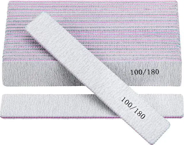 Main image of 25 Pack 100/180 Grit Nail Files for Acrylic Nails, Rectangle Double Sides Emery Boards Fingernail Files Professional Nail Buffering Files