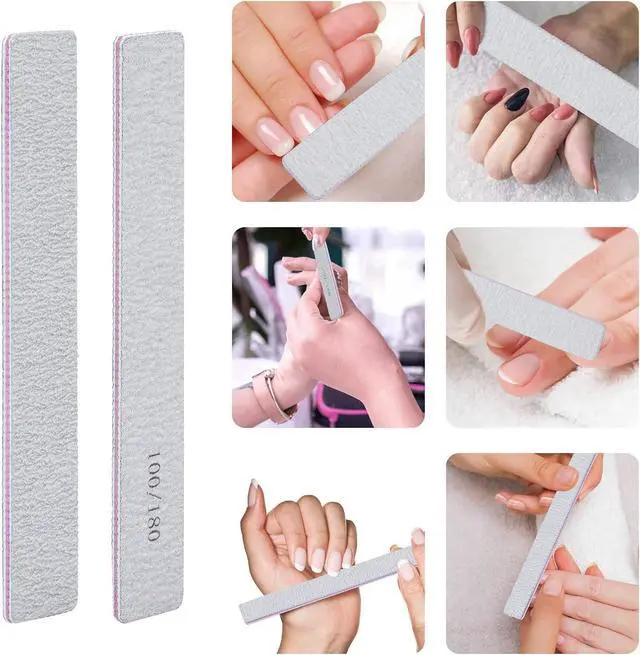 Alt view image 5 of 7 - 25 Pack 100/180 Grit Nail Files for Acrylic Nails, Rectangle Double Sides Emery Boards Fingernail Files Professional Nail Buffering Files