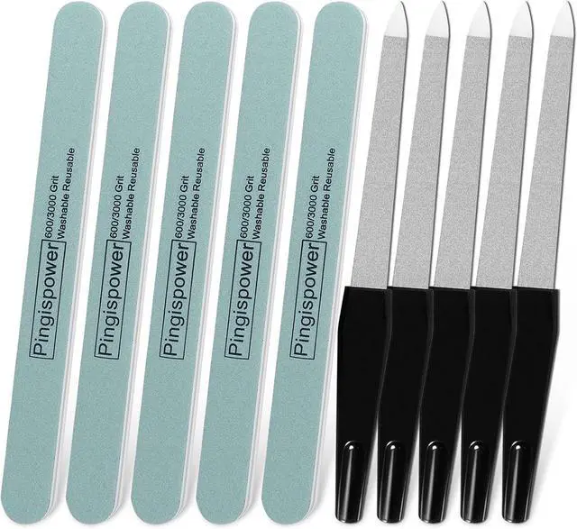 Main image of Nail Buffer, 10 Pcs Metal Nail Files and Buffers Manicure Kit | 600/3000 Grit Nail Shine Buffer Kit, Washable Reusable Fingernail Buffers Nail Tools for Natural Nails Salon Home Men Women