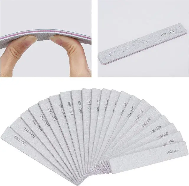 Alt view image 4 of 7 - 25 Pack 100/180 Grit Nail Files for Acrylic Nails, Rectangle Double Sides Emery Boards Fingernail Files Professional Nail Buffering Files