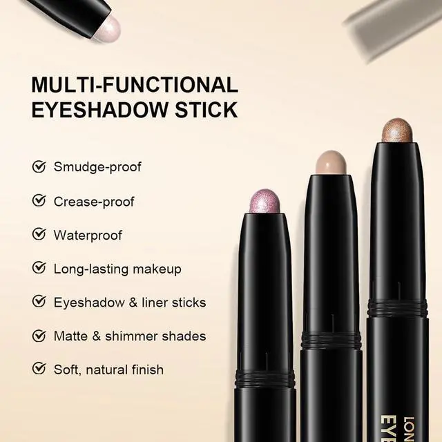 Alt view image 3 of 7 - Eyeshadow Stick,Shimmer and Matte Cream Eye Shadow Brightener Sticks | Desert Eyeliner Pencil Crayon,Waterproof Long Lasting Eye Highlighter Stick Makeup,0.056 Oz(#3-Desert)