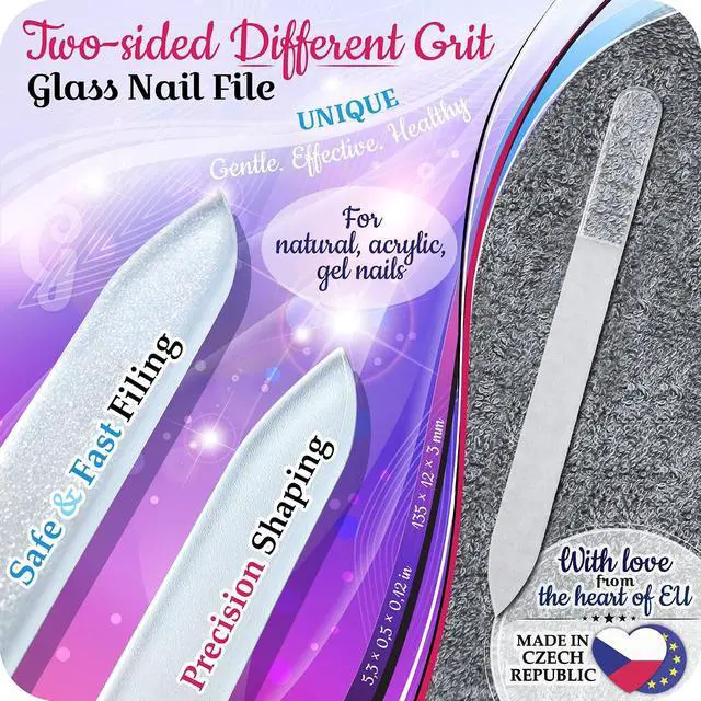 Alt view image 3 of 7 - GLADZY 3D Czech Glass Nail File with Case Crystal Nail File for Natural Nails, Double Sided Dual Grit Coarse & Smooth Etched Surface, Comfort 3D Grip Handle, Professional Manicure Tool, Made in EU