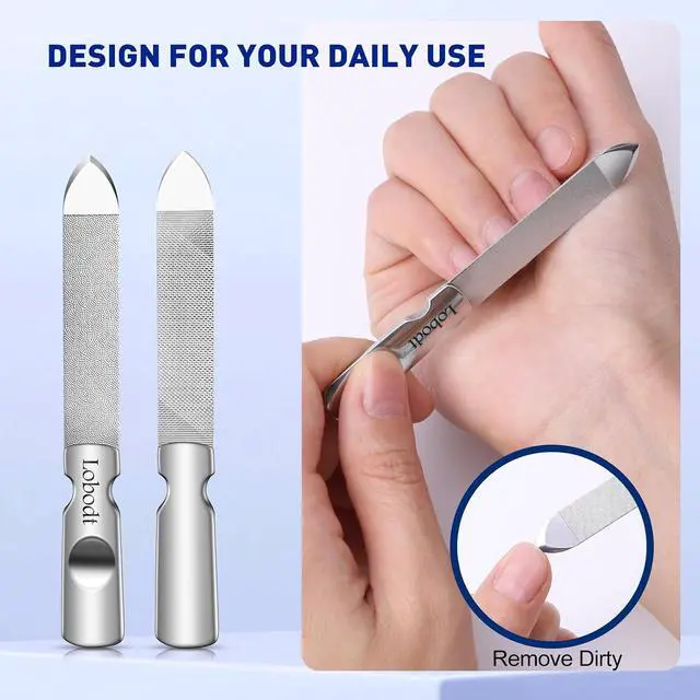 Alt view image 3 of 7 - Stainless Steel Nail File with Anti-Slip Handle and Leather Case, Double Sided and Files Nails Easily for Men and Woman,Great for Home Salon or Travel Use (2 PCS Metal)