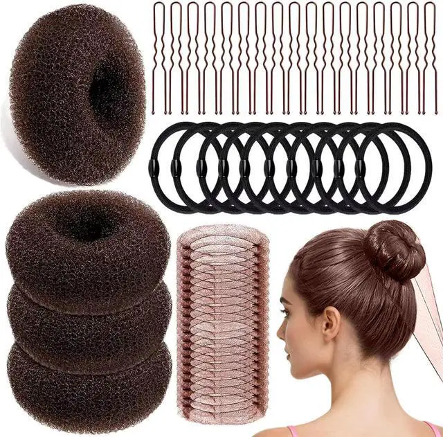 Main image of YINGFENG 134 Pcs Brown Hair Bun Maker Kit Medium - 4 Bun Hair Pieces for Women, 20 Hair Net for Buns, 100 Bobby Pins for Women, 10 Hair Bands, for Ballet Styling, Hair Accessories for Girls
