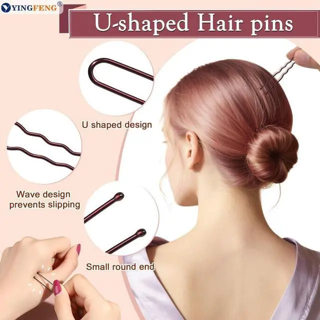 Alt view image 4 of 7 - YINGFENG 134 Pcs Brown Hair Bun Maker Kit Medium - 4 Bun Hair Pieces for Women, 20 Hair Net for Buns, 100 Bobby Pins for Women, 10 Hair Bands, for Ballet Styling, Hair Accessories for Girls