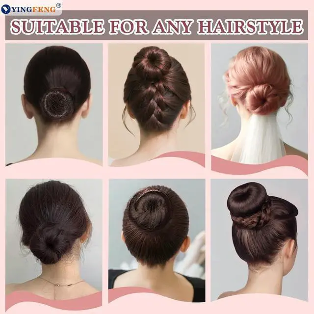 Alt view image 5 of 7 - YINGFENG 134 Pcs Brown Hair Bun Maker Kit Medium - 4 Bun Hair Pieces for Women, 20 Hair Net for Buns, 100 Bobby Pins for Women, 10 Hair Bands, for Ballet Styling, Hair Accessories for Girls