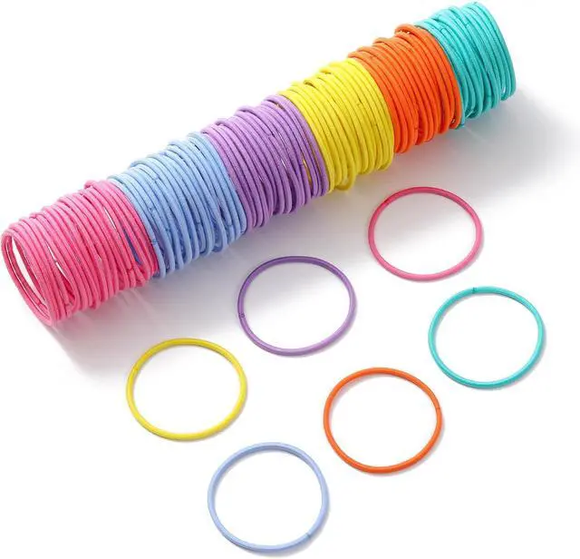 Alt view image 2 of 7 - 500 PCS Hair Ties for Thin Hair - 2.5mm x 5cm Nylon Black Hair Tie Bulk | 20 Colors Assorted / 2" Diameter Size / Stretched 8" Length / Durable Seam Tech / Work Sport Daily