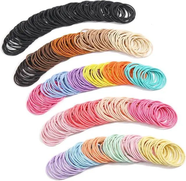 Alt view image 6 of 7 - 500 PCS Hair Ties for Thin Hair - 2.5mm x 5cm Nylon Black Hair Tie Bulk | 20 Colors Assorted / 2" Diameter Size / Stretched 8" Length / Durable Seam Tech / Work Sport Daily