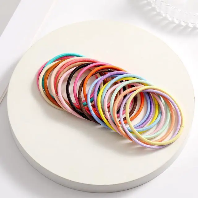 Alt view image 4 of 7 - 500 PCS Hair Ties for Thin Hair - 2.5mm x 5cm Nylon Black Hair Tie Bulk | 20 Colors Assorted / 2" Diameter Size / Stretched 8" Length / Durable Seam Tech / Work Sport Daily