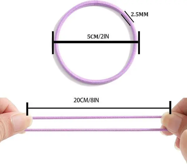 Alt view image 5 of 7 - 500 PCS Hair Ties for Thin Hair - 2.5mm x 5cm Nylon Black Hair Tie Bulk | 20 Colors Assorted / 2" Diameter Size / Stretched 8" Length / Durable Seam Tech / Work Sport Daily