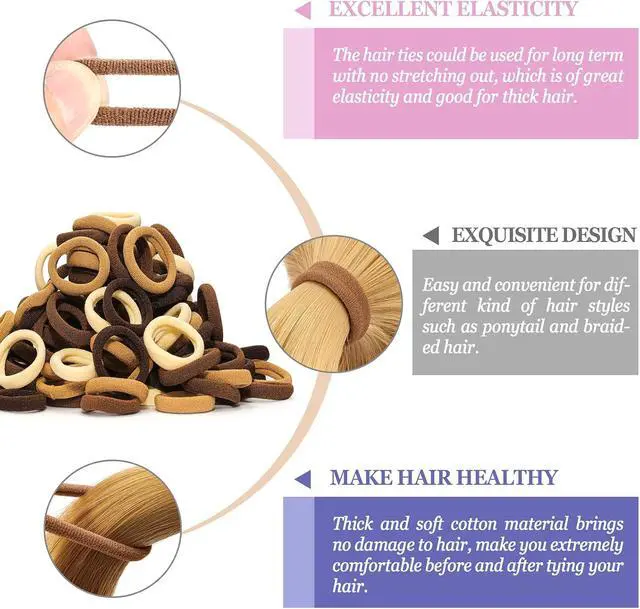 Alt view image 3 of 7 - Brown Cotton Hair Ties - 100PCS Seamless Thick Elastic Ponytail Holders, No Crease, No Damage for Women, Kids, and Babies