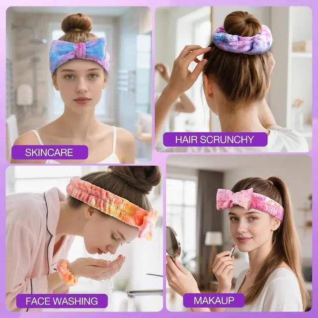 Alt view image 6 of 7 - YGQQOY Stocking Stuffer for Teen Girls, Spa Headband With Hair Scrunchies for Skin Care, Headbands for Washing Face,Makeup Headband