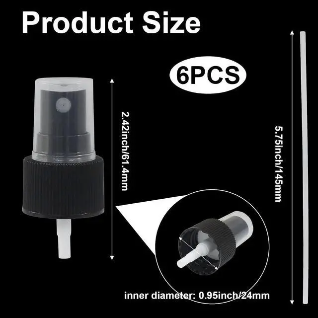 Alt view image 2 of 5 - Waziaqoc 6PCS Spray Bottle Top, 24mm Plastic Sprayer Pump, Black | Nozzle Sprayer Tops Replacement, Fine Mist Sprayer, For Essential Oil, For Cleaning Solutions