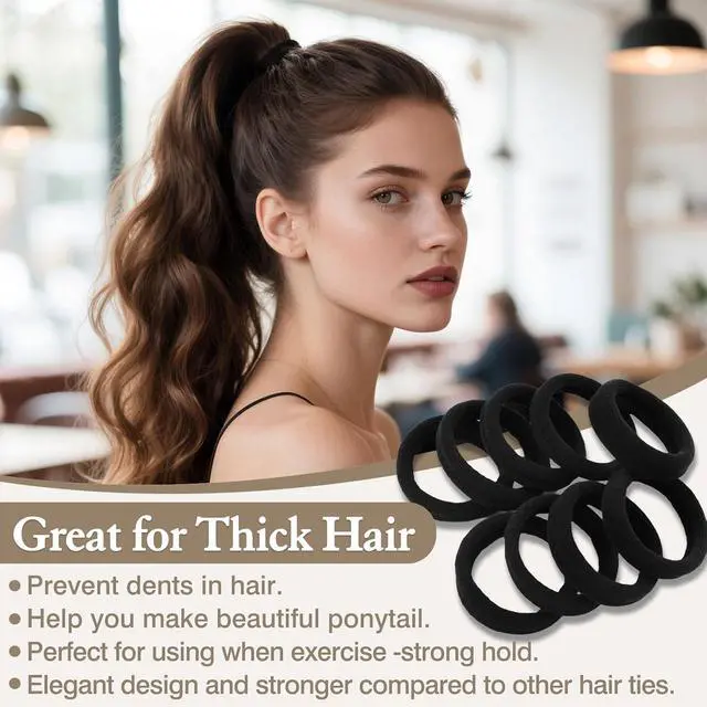 Alt view image 2 of 7 - 20PCS Large Black Cotton Elastic Hair Bands Stretch Rope Ponytail Holders & Headbands for Thick, Heavy, Curly Hair