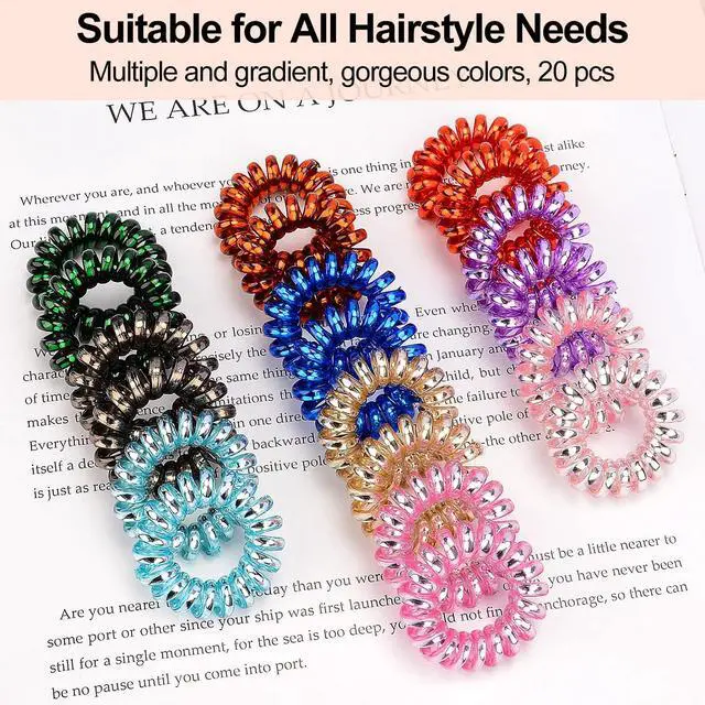 Alt view image 2 of 6 - JessLab Spiral Hair Ties, 20 Pcs Traceless Phone Cord Hair Ties No Crease Spiral Bracelet Plastic Coil Ponytail Holders No-Damage Headband Hair Accessory for Girls Women Ladies Gift (Lustrous)