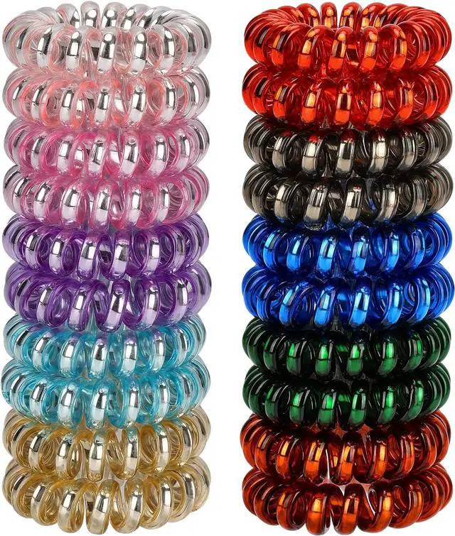 Main image of JessLab Spiral Hair Ties, 20 Pcs Traceless Phone Cord Hair Ties No Crease Spiral Bracelet Plastic Coil Ponytail Holders No-Damage Headband Hair Accessory for Girls Women Ladies Gift (Lustrous)