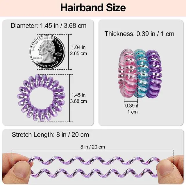 Alt view image 3 of 6 - JessLab Spiral Hair Ties, 20 Pcs Traceless Phone Cord Hair Ties No Crease Spiral Bracelet Plastic Coil Ponytail Holders No-Damage Headband Hair Accessory for Girls Women Ladies Gift (Lustrous)