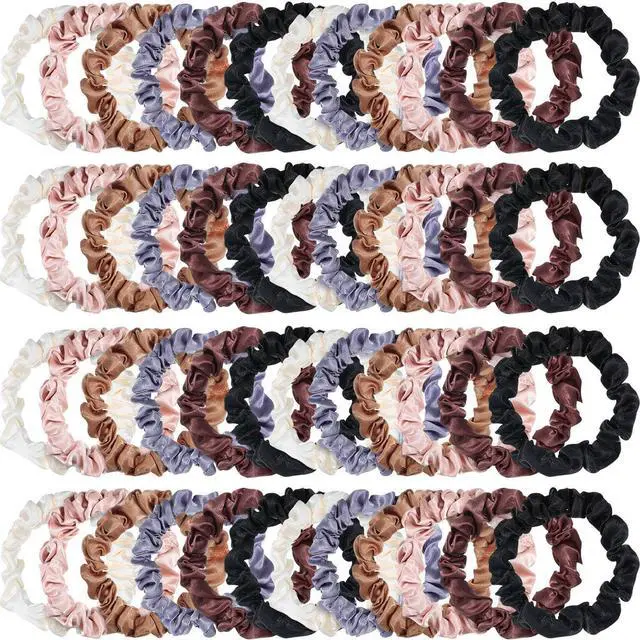 Main image of WILLBOND 48 Pcs Small Satin Scrunchies Mini Silk Hair Tie for Women | Thin Mini Design for Fine Curly Hair, Soft Elastic Bands No Damage, Bulk Pack for Daily Ponytails Updos, Ideal Gift Set