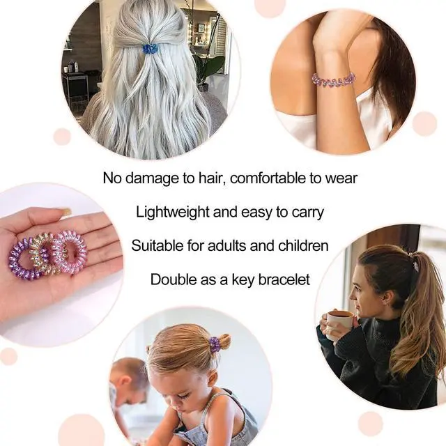 Alt view image 5 of 6 - JessLab Spiral Hair Ties, 20 Pcs Traceless Phone Cord Hair Ties No Crease Spiral Bracelet Plastic Coil Ponytail Holders No-Damage Headband Hair Accessory for Girls Women Ladies Gift (Lustrous)