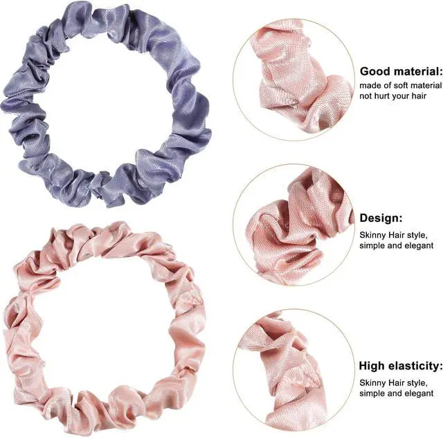 Alt view image 3 of 6 - WILLBOND 48 Pcs Small Satin Scrunchies Mini Silk Hair Tie for Women | Thin Mini Design for Fine Curly Hair, Soft Elastic Bands No Damage, Bulk Pack for Daily Ponytails Updos, Ideal Gift Set