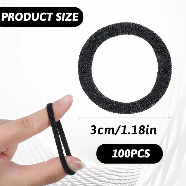 Alt view image 2 of 7 - 100 PCS Small Black Hair Ties No Damage, Mini Elastic Seamless Hairties Hair Bands, Ponytail Holders Rubber Bands for Women