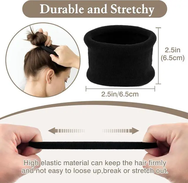 Alt view image 4 of 7 - 20PCS Large Black Cotton Elastic Hair Bands Stretch Rope Ponytail Holders & Headbands for Thick, Heavy, Curly Hair
