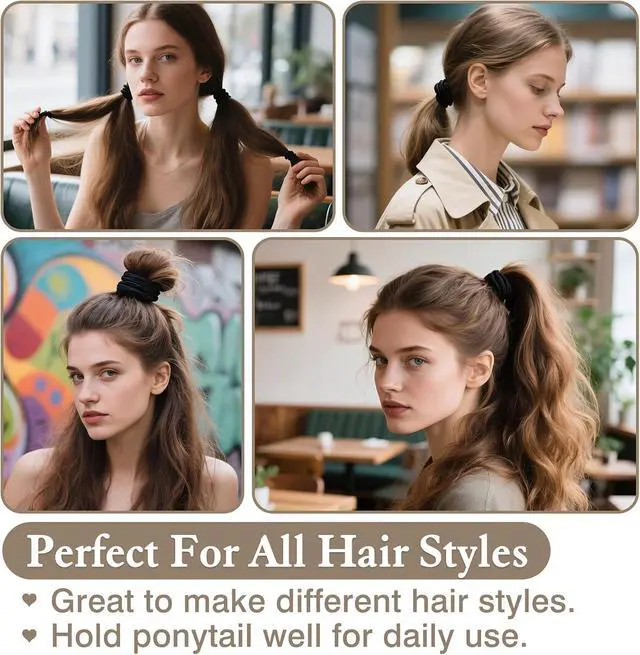 Alt view image 5 of 7 - 20PCS Large Black Cotton Elastic Hair Bands Stretch Rope Ponytail Holders & Headbands for Thick, Heavy, Curly Hair