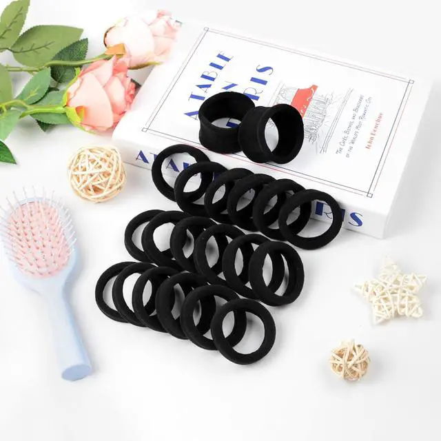 Alt view image 7 of 7 - 20PCS Large Black Cotton Elastic Hair Bands Stretch Rope Ponytail Holders & Headbands for Thick, Heavy, Curly Hair