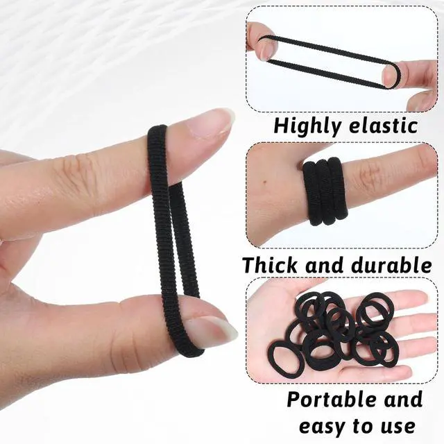 Alt view image 3 of 7 - 100 PCS Small Black Hair Ties No Damage, Mini Elastic Seamless Hairties Hair Bands, Ponytail Holders Rubber Bands for Women