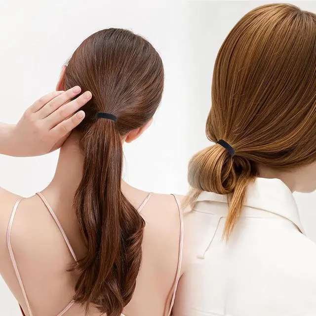 Alt view image 4 of 7 - 100 PCS Small Black Hair Ties No Damage, Mini Elastic Seamless Hairties Hair Bands, Ponytail Holders Rubber Bands for Women