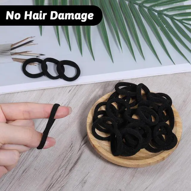 Alt view image 5 of 7 - 100 PCS Small Black Hair Ties No Damage, Mini Elastic Seamless Hairties Hair Bands, Ponytail Holders Rubber Bands for Women