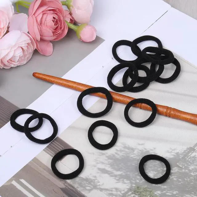 Alt view image 7 of 7 - 100 PCS Small Black Hair Ties No Damage, Mini Elastic Seamless Hairties Hair Bands, Ponytail Holders Rubber Bands for Women